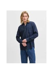 Jack & Jones Langarmhemd JACK & JONES "JJECLASSIC MELANGE SHIRT L/S NOOS", Herren, Gr. L, N-Gr, blau (navy blazer), Web, Obermaterial: 100% Baumwolle, comfort fit, Hemden