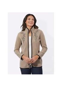 Fleecejacke Classic Basics, Damen, Gr. 42, beige (sesam, schwarz), 100% Polyester, gebl&uuml;mt, gemustert, mehrfarbig, Jacken Fleecejacke