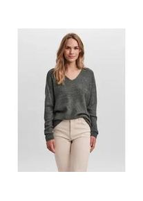 V&eacute;ro Moda V-Ausschnitt-Pullover VERO MODA "VMCREWLEFILE LS V-NECK BLOUSE NOOS", Damen, Gr. XL, gr&uuml;n (balsam gr&uuml;n detail:melange), Strick, Obermaterial: 70% Polyacryl, 27% Nylon, 3% Elasthan, meliert, regular fit h&uuml;ftlang, V-Ausschnitt, Rippstrickb&uuml;ndchen, Pullover