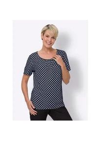 Schlupfbluse Classic Basics, Damen, Gr. 38, blau (marine, wei&szlig;, getupft), 100% Polyester, gemustert, gepunktet, mehrfarbig, Rundhals, Blusen Schlupfbluse