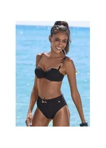 Highwaist-Bikini-Hose Lascana "Yves", Damen, Gr. 44, N-Gr, schwarz, Recycling-Polyamid, unifarben, Badehosen, mit edlen Zieraccessoire