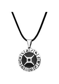 Kette mit Anh&auml;nger Firetti "Schmuck Geschenk Edelstahl Leder Halsschmuck Halskette Sternzeichen", wei&szlig; (silberfarben, schwarz, kristallwei&szlig;), Halsketten, Damen, Zwilling, Edelstahl Leder, L: 80 B: 2mm, Edelstahl, Leder, Made in Germany - mit Similistein, B:2mm