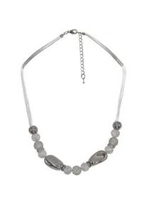 Collierkettchen Steuer "Textil Metal glanz poliert Glasstein wei&szlig;", wei&szlig;, Halsketten, Damen, 59cm, Metall, L: 59 B: 18mm, gl&auml;nzend, B:18mm