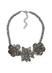 Collierkettchen Steuer "Gl&auml;nzend Glasstein grau Karabiner", grau, Halsketten, Damen, 49cm, Metall, L: 49 B: 43mm, gl&auml;nzend, B:43mm