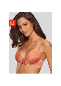 Push-up-BH Lascana "Eleonora", Damen, Gr. 80, Cup E, braun (kupferfarben), Spitze, Obermaterial: 60% Polyamid, 35% Polyester, 5% Elasthan, BHs Push-up-BH, mit feiner Schn&uuml;rung in Satin-Optik, sexy Dessous, Amira-Kollektion