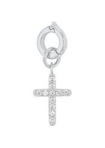 Charm Kreuz Amor "2038512", silber (silberfarben, kristallwei&szlig;, kristallwei&szlig;), Charms, Damen, Silber 925 (Sterlingsilber), mit Zirkonia (synth.)