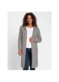 Longstrickjacke Casual Looks, Damen, Gr. 36, grau (steingrau, wei&szlig;, meliert), 50% Baumwolle, 50% Polyacryl, unifarben, Strickjacken Longstrickjacke