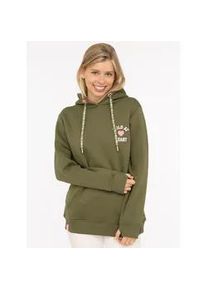 Hoodie Zwillingsherz "Wild at heart", Damen, Gr. L/XL, gr&uuml;n (khaki), angeraute Sweatware, Obermaterial: 50% Baumwolle, 50% Polyester, mehrfarbig, Sweatshirts Hoodie, Leo Kapuze und Stickerei, bedruckter Kordelzug, gestrickte B&uuml;ndchen