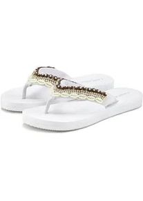 Badezehentrenner Lascana "Sandale, Badeschuh, Pantolette, Badelatsche, Flip Flop", Damen, Gr. 41, wei&szlig;, Obermaterial: 100% Textilmaterial. Decksohle: 100% Synthetik. Futter: 100% Textilmaterial. Laufsohle: 100% Synthetik, gemustert, Schuhe, Zehentrenner, Badeschuh mit Muschel-Imitaten VEGAN
