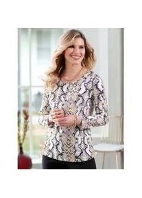 Langarmshirt Classic Basics "Shirt", Damen, Gr. 50, beige (schwarz, beige, bedruckt), 100% Baumwolle, gemustert, Rundhals, Shirts Langarmshirt