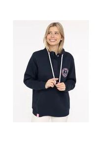 Troyer Zwillingsherz "Anker Kreis", Damen, Gr. S/M, blau (marine), angeraute Sweatware, Obermaterial: 50% Baumwolle, 50% Polyester, bequem normal, ohne Ausschnitt, angesetztes B&uuml;ndchen, Pullover Troyer, Regular Fit, mit Zipper, Stehkragen, Kordelzug, Stickerei am R&uuml;cken