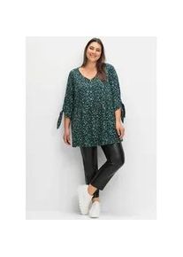 Longbluse sheego, Damen, Gr. 40, gr&uuml;n (tiefgr&uuml;n, gemustert), 100% Viskose, gemustert, V-Ausschnitt, Blusen Longbluse