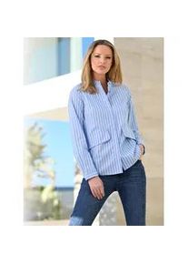 Langarmbluse Heine, Damen, Gr. 40, blau (himmelblau, wei&szlig;, gestreift), 67% Baumwolle, 29% Polyester, 4% Elasthan, gemustert, mehrfarbig, Rundhals, Blusen