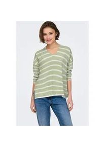 Strickpullover Only "ONLAMALIO LIFE LS V-NECK KNT", Damen, Gr. S, desert sage stripes:mel, cloud dancer, Strick, Obermaterial: 100% Polyester, gestreift, oversize, V-Ausschnitt, Pullover Strickpullover