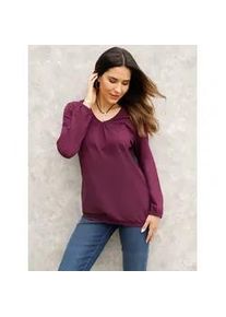 Langarmshirt Classic Basics "Langarm-Shirt", Damen, Gr. 42, rot (burgund), 100% Baumwolle, unifarben, V-Ausschnitt, Shirts Langarmshirt
