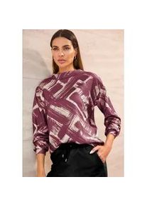 Langarmshirt Heine "Druck-Shirt", Damen, Gr. 44, bordeaux, sand, bedruckt, 95% Polyester, 5% Elasthan, bedruckt, gemustert, gestreift, Shirts Langarmshirt