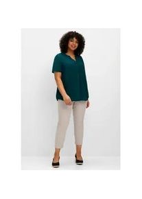 Longbluse sheego, Damen, Gr. 52, blau (petrol), 100% Viskose, unifarben, V-Ausschnitt, Blusen Longbluse