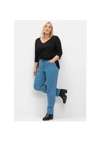 Stretch-Jeans sheego, Damen, Gr. 100, Langgr&ouml;&szlig;en, blau (blau denim), 71% Baumwolle, 27% Polyester, 2% Elasthan, unifarben, lang, Jeans