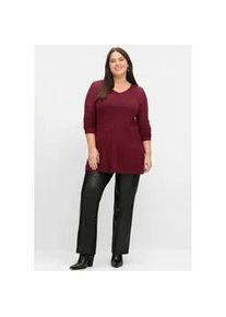 Strickpullover sheego "V-Ausschnitt-Pullover", Damen, Gr. 48/50, rot (weinrot), 55% Viskose, 45% Polyamid, unifarben, Pullover Strickpullover