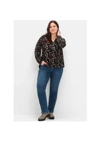 Longbluse sheego, Damen, Gr. 40, lila (aubergine, schwarz, gemustert), 100% Viskose, gebl&uuml;mt, gemustert, unifarben, Rundhals, Blusen Longbluse