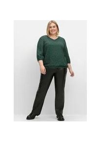 Longbluse sheego, Damen, Gr. 52, gr&uuml;n (tiefgr&uuml;n, gemustert), 100% Viskose, gemustert, mehrfarbig, V-Ausschnitt, Blusen Longbluse