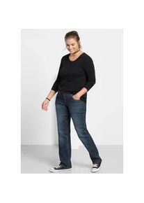 Stretch-Jeans sheego, Damen, Gr. 92, Langgr&ouml;&szlig;en, blau (dunkelblau denim), 98% Baumwolle, 2% Elasthan, unifarben, lang, Jeans