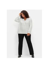 Longbluse sheego, Damen, Gr. 56, schwarz (schwarz, wei&szlig;, gemustert), 100% Viskose, gebl&uuml;mt, gemustert, unifarben, Rundhals, Blusen Longbluse