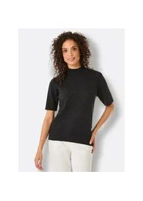 Kurzarmpullover CREATION L PREMIUM "Merino-Kaschmir-Pullover", Damen, Gr. 36, schwarz (schwarz, meliert), 80% Schurwolle, 20% Kaschmir, unifarben, Pullover