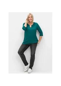 3/4-Arm-Shirt sheego "3/4-Arm-Shirt", Damen, Gr. 48/50, petrol, 50% Baumwolle, 50% Modal, unifarben, Rundhals, Shirts 3/4-Arm-Shirt