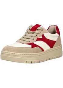 Sneaker Tamaris "Tamaris Sneaker Veloursleder/Synthetik", Damen, Gr. 41, beige (beige, rot), Synthetik, Veloursleder, Schuhe Sneaker