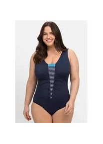 Badeanzug sheego, Damen, Gr. 46, Cup D, blau (marine, gestreift), Elasthan, Polyamid, Badeanz&uuml;ge Badeanzug