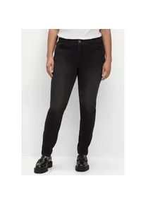 Stretch-Jeans sheego, Damen, Gr. 24, Kurzgr&ouml;&szlig;en, schwarz (schwarz denim), 74% Baumwolle, 22% Polyester, 3% Viskose, 1% Elasthan, unifarben, lang, Jeans
