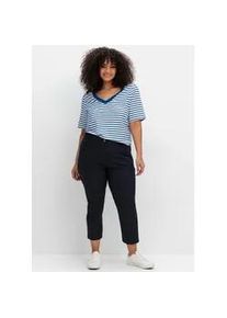 T-Shirt sheego "T-Shirt", Damen, Gr. 48/50, blau (blaubeere, gestreift), 97% Baumwolle, 3% Elasthan, gemustert, gestreift, U-Boot-Ausschnitt, Shirts T-Shirt