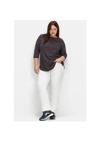 3/4-Arm-Shirt sheego "3/4-Arm-Shirt", Damen, Gr. 44/46, blau (tiefblau, gemustert), 50% Baumwolle, 50% Modal, gemustert, mehrfarbig, U-Boot-Ausschnitt, Shirts 3/4-Arm-Shirt