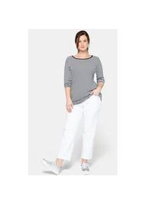 3/4-Arm-Shirt sheego "3/4-Arm-Shirt", Damen, Gr. 44/46, blau (marine), 100% Baumwolle, gemustert, mehrfarbig, Rundhals, Shirts 3/4-Arm-Shirt