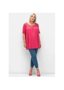 Longshirt sheego "T-Shirt", Damen, Gr. 44, pink (sorbet pink), 95% Viskose, 5% Elasthan, unifarben, Rundhals, Shirts Longshirt