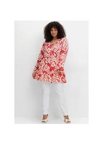 Longbluse sheego BY JOE BROWNS, Damen, Gr. 54, hummer, gemustert, 100% Viskose, gemustert, V-Ausschnitt, Blusen Longbluse