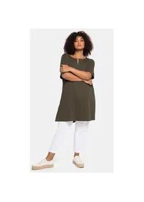 Longshirt sheego "Longshirt", Damen, Gr. 48/50, gr&uuml;n (dunkeloliv), 100% Baumwolle, unifarben, V-Ausschnitt, Shirts Longshirt