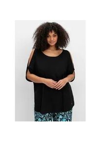 Longshirt sheego "Longshirt", Damen, Gr. 48/50, schwarz, 50% Baumwolle, 50% Viskose, unifarben, Rundhals, Shirts Longshirt