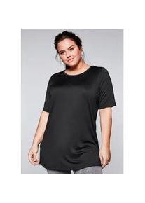 Longshirt sheego "Longshirt", Damen, Gr. 48/50, schwarz, 90% Polyester, 10% Elasthan, unifarben, Rundhals, Shirts Longshirt