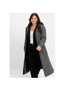 Trenchcoat sheego, Damen, Gr. 50, schwarz-wei&szlig; (schwarz, wei&szlig;), 70% Polyester, 30% Wolle, gemustert, M&auml;ntel