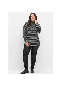 Rollkragenshirt sheego "Rollkragenshirt", Damen, Gr. 40/42, schwarz-wei&szlig; (schwarz, wei&szlig;), 100% Baumwolle, gemustert, gestreift, Shirts
