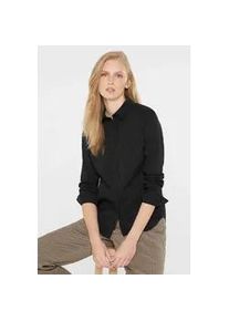 Langarmbluse SENSES.THE LABEL, Damen, Gr. XS, schwarz, Popeline, Material: 73% Baumwolle, 23% Polyamid, 4% Elasthan, unifarben, regular fit normal, hoch geschlossener Ausschnitt, &Auml;rmel mit &Auml;rmelschlitz 1-Knopf-Manschette, Blusen, mit Baumwolle