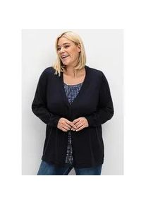 Strickjacke sheego, Damen, Gr. 44/46, blau (tiefblau), 60% Viskose, 40% Polyester, unifarben, Strickjacken Strickjacke