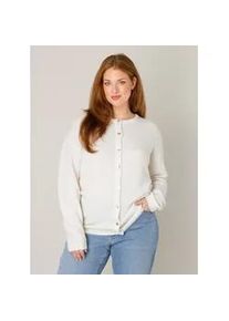 Cardigan Base Level Curvy "Yulia", Damen, Gr. 52, ecru, Strick, Obermaterial: 43% Nylon, 26% Polyacryl, 13% Alpaka, 13% Wolle, 5% Elasthan, unifarben, normal h&uuml;ftbedeckend, Rundhals, Flachstrickb&uuml;ndchen, Strickjacken, mit Woll-Anteil und Knopfleiste