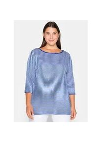 3/4-Arm-Shirt sheego "3/4-Arm-Shirt", Damen, Gr. 48/50, blau (royalblau), 100% Baumwolle, gemustert, gestreift, mehrfarbig, Rundhals, Shirts 3/4-Arm-Shirt