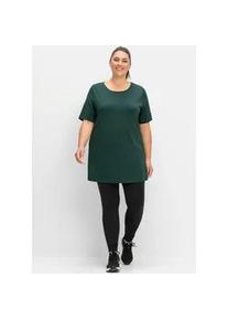 Longshirt sheego "Longshirt", Damen, Gr. 56/58, gr&uuml;n (tiefgr&uuml;n), 90% Polyester, 10% Elasthan, unifarben, Rundhals, Shirts Longshirt