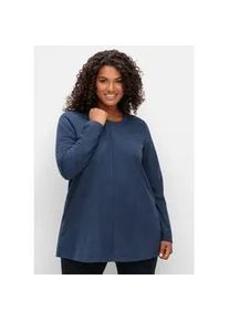 Langarmshirt sheego "Langarmshirt", Damen, Gr. 56/58, blau (nachtblau, meliert), 60% Baumwolle, 40% Polyester, meliert, unifarben, Rundhals, Shirts Langarmshirt