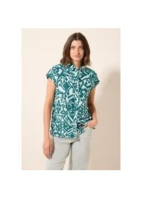 Kurzarmbluse Cecil, Damen, Gr. M (40), gr&uuml;n (gr&uuml;n lagoon), Web, 55% Leinen, 45% Viskose, gemustert, klassisch normal, V-Ausschnitt, B&uuml;ndchen, Blusen, mit Seitlichen Einschlitzen am Saum