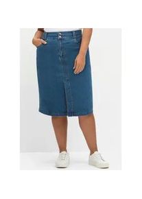 Jeansrock sheego, Damen, Gr. 58, blau (blau denim), 98% Baumwolle, 2% Elasthan, unifarben, knielang, R&ouml;cke Jeansrock
